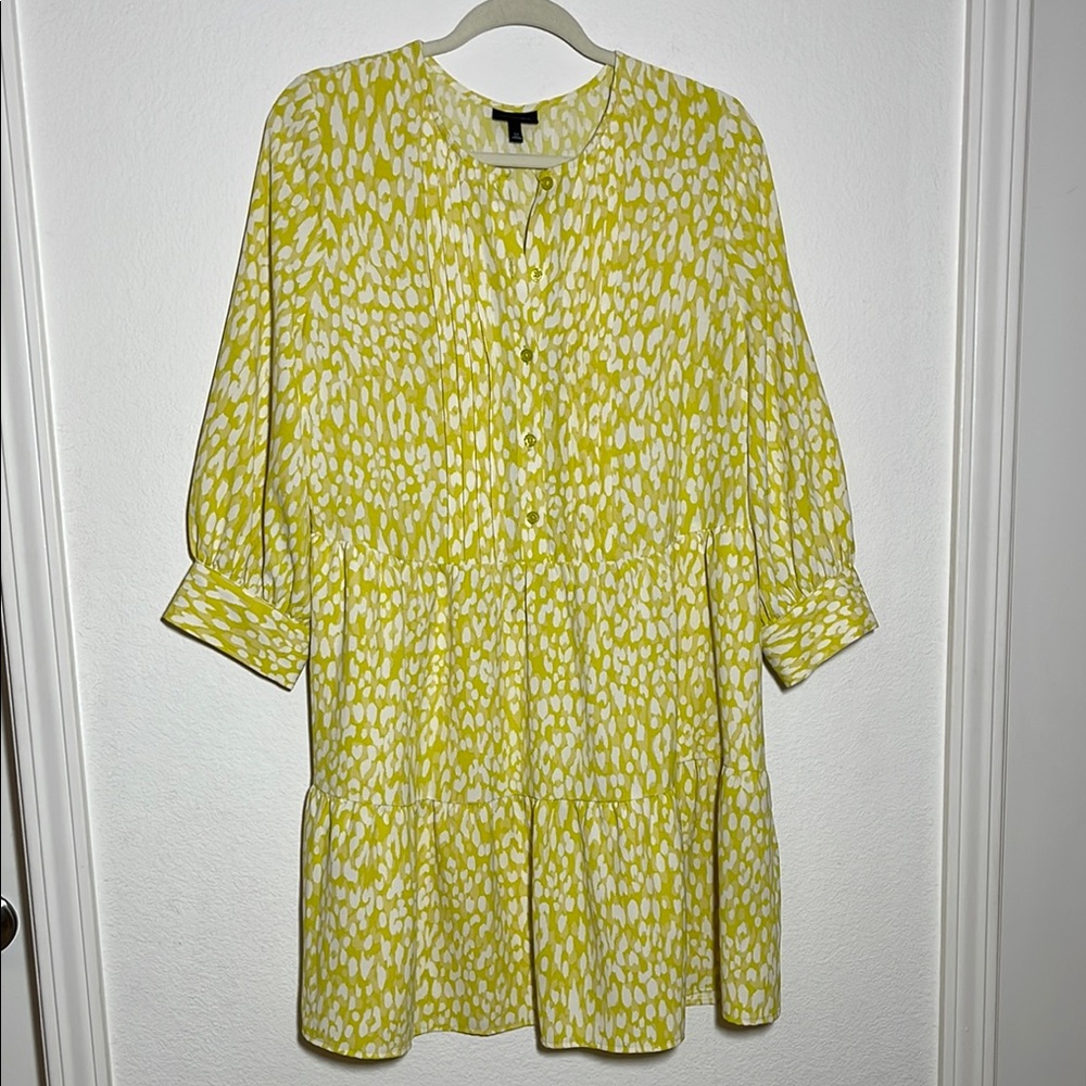 New York & Company Yellow and White Long Sleeve Dress